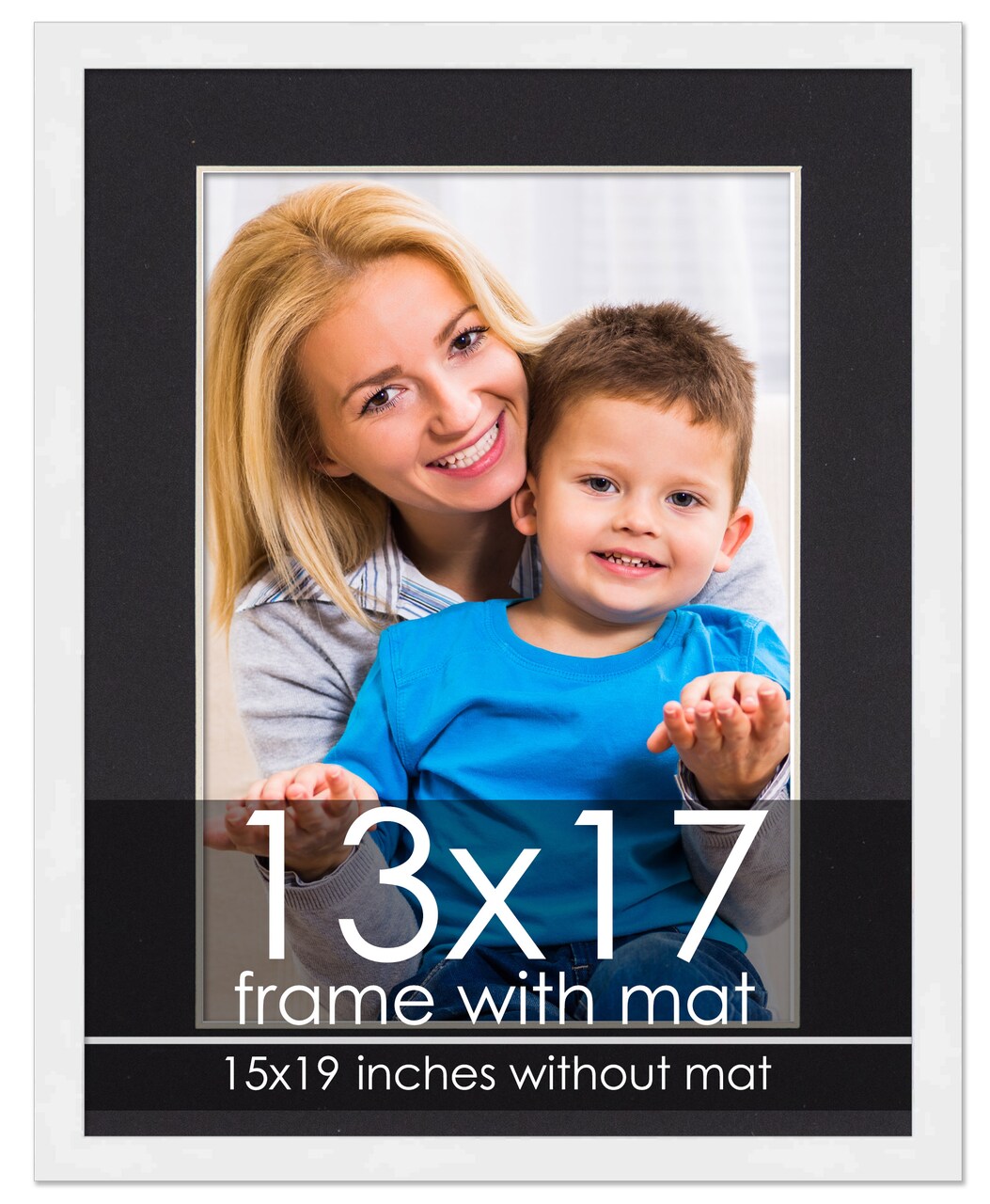 Modern White Frame with Black Photo Mat, UV Acrylic Front, Foam Board Backing, 60 Sizes Available